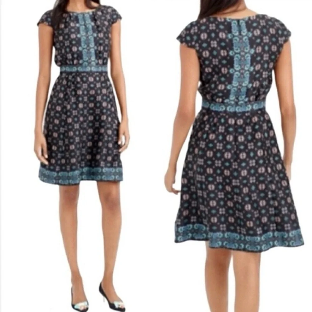 J. CREW 100% Silk Cap Sleeve Black Floral Midi Dress